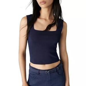 MARELLA Renania Square Square Neck Ribbed Knit Tank NAVY Blue {$255 MSRP} Sz XL